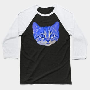 Kitty Face Blue Baseball T-Shirt